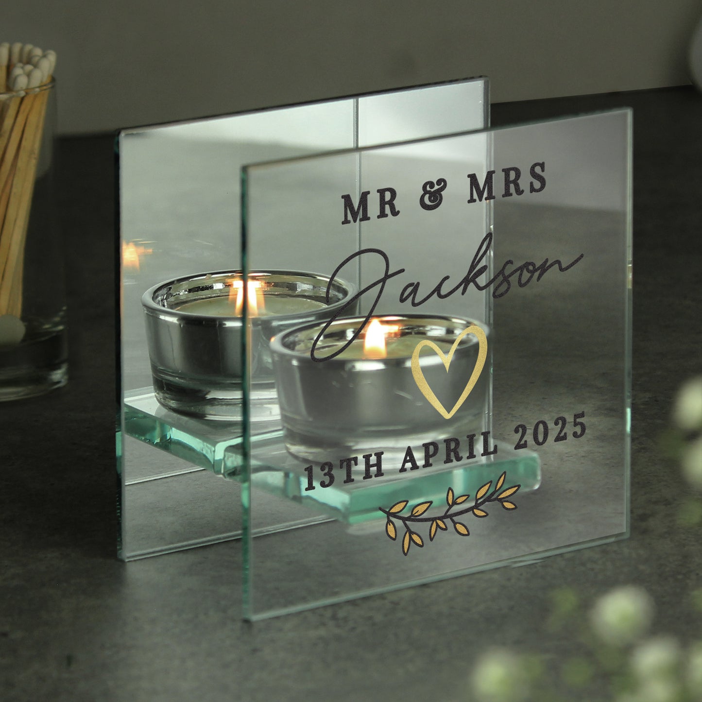 Personalised Wedding Mirrored Tealight Holder from Heartfelt Gifts