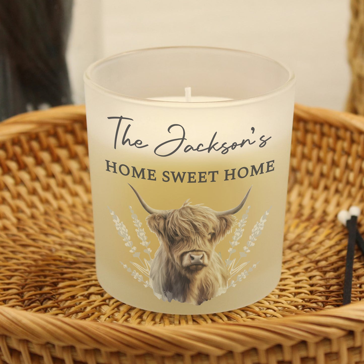 Personalised Highland Cow Frosted Glass Candle – Vanilla Scented Gift - image 2