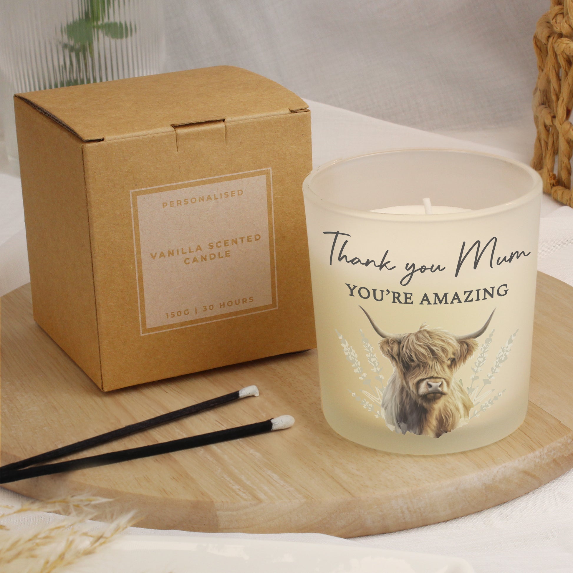 Personalised Highland Cow Frosted Glass Candle – Vanilla Scented Gift - image 4