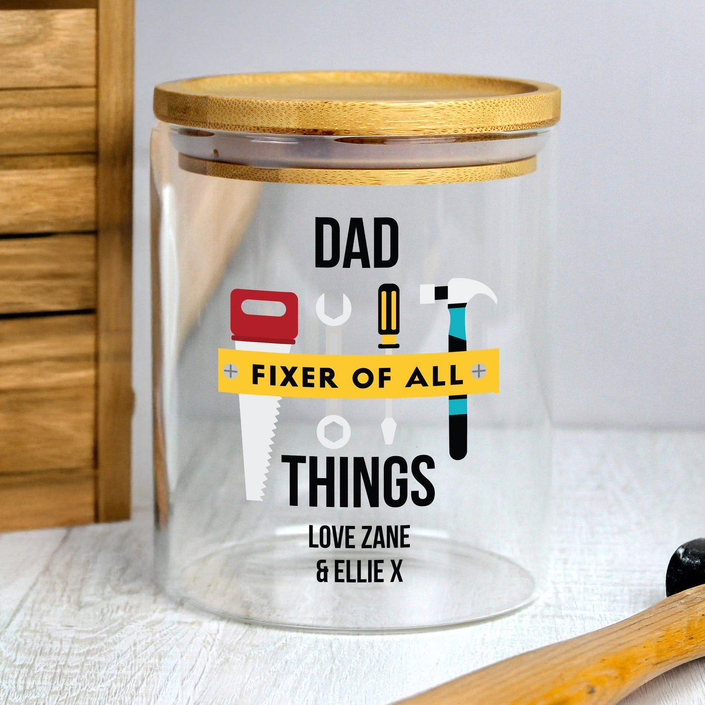 Personalised Fixer of All Things Glass Storage Jar – Dad & DIY Gift - image 2