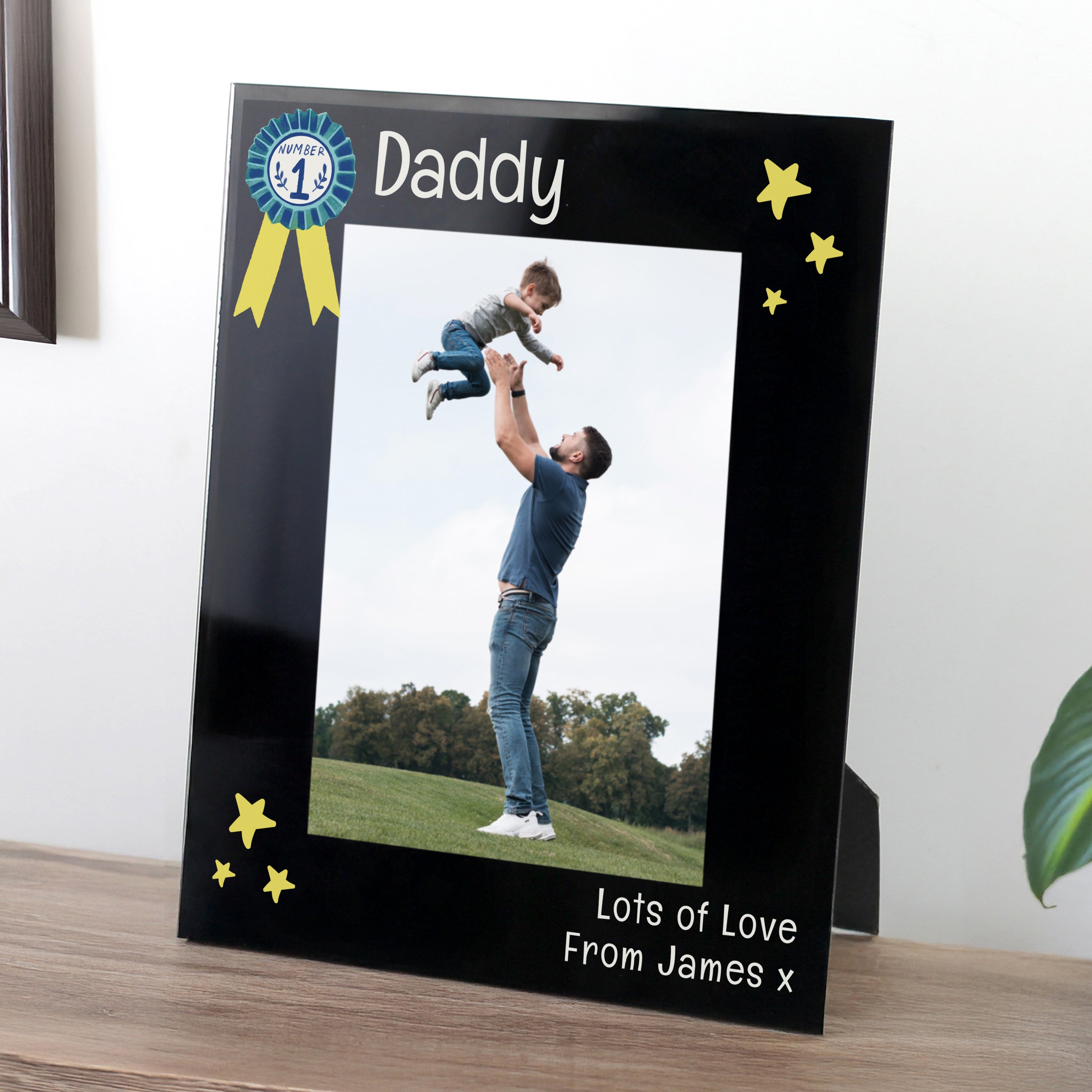 Personalised No.1 Black Glass 5x7 Photo Frame – Birthday Father's Day Gift