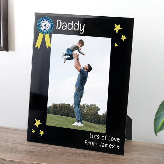 Personalised No.1 Black Glass 5x7 Photo Frame – Birthday Father's Day Gift