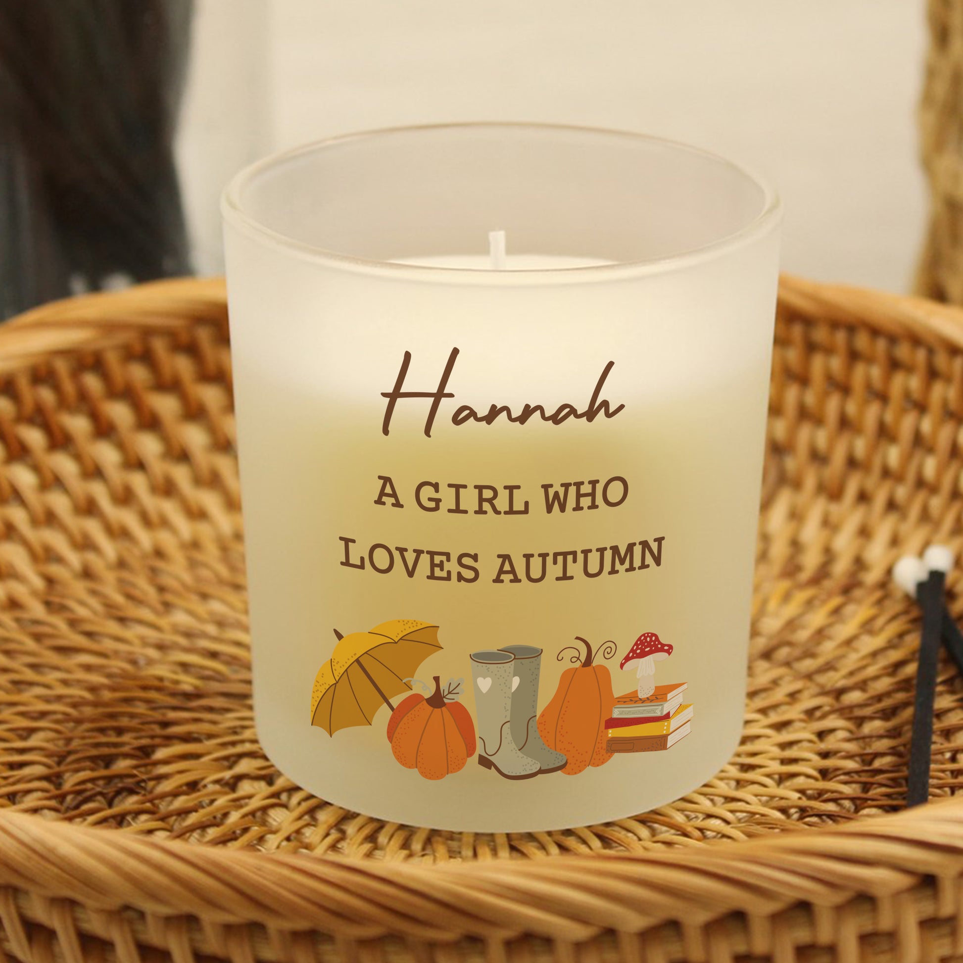 Personalised Pumpkin Frosted Glass Vanilla Candle – Autumn Seasonal Gift