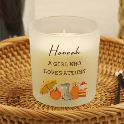 Personalised Pumpkin Frosted Glass Vanilla Candle – Autumn Seasonal Gift