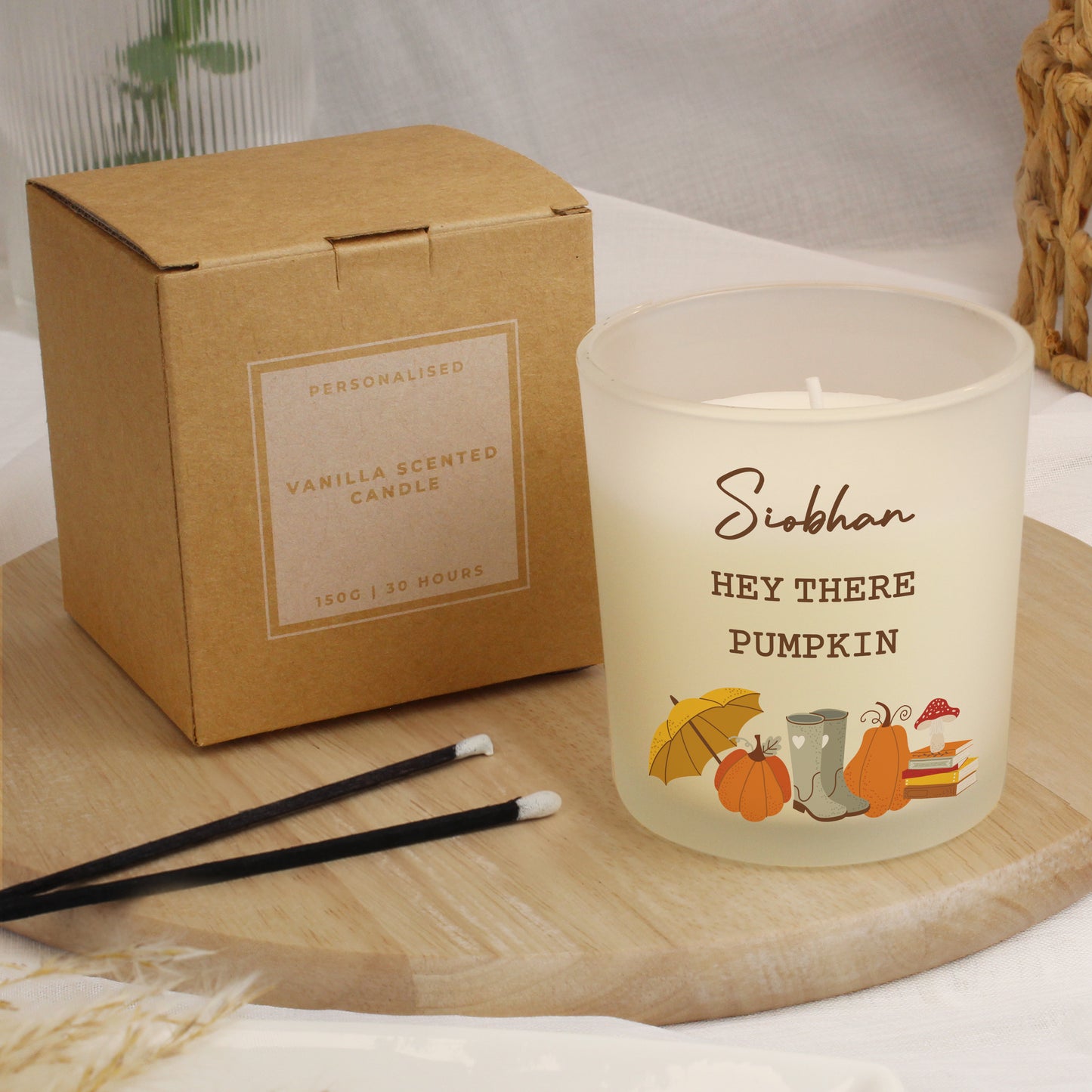 Personalised Pumpkin Frosted Glass Vanilla Candle – Autumn Seasonal Gift - image 3