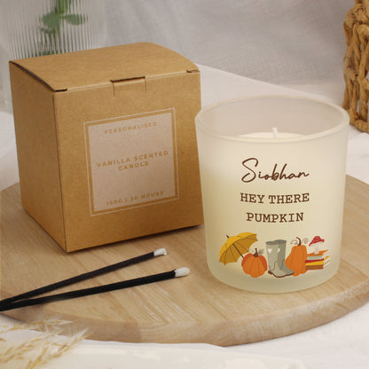 Personalised Pumpkin Frosted Glass Vanilla Candle – Autumn Seasonal Gift - image 3