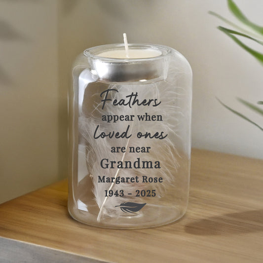 Personalised Loved Ones Memorial Feather Tealight Holder – Bereavement Gift - image 2