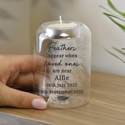 Personalised Loved Ones Memorial Feather Tealight Holder – Bereavement Gift - image 3