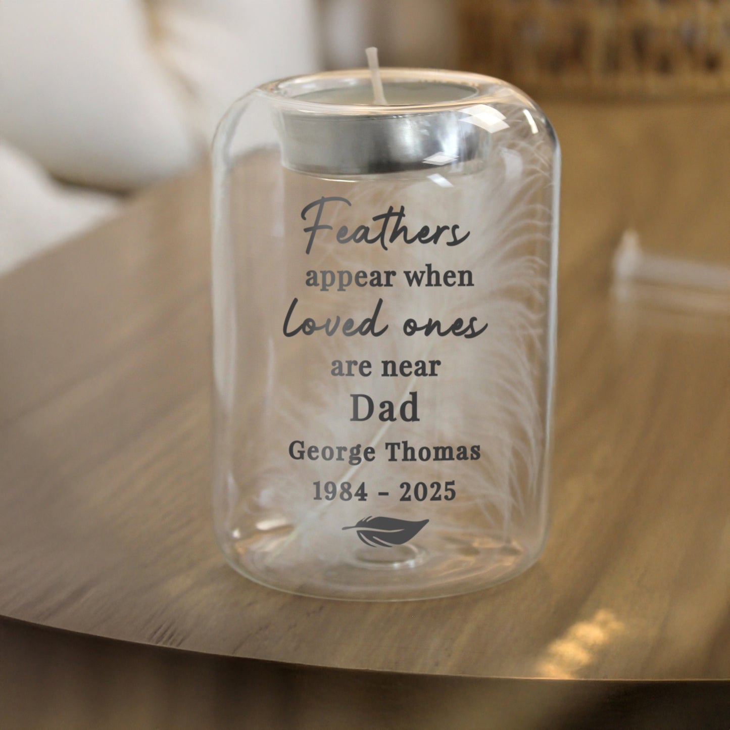 Personalised Loved Ones Memorial Feather Tealight Holder – Bereavement Gift - image 4
