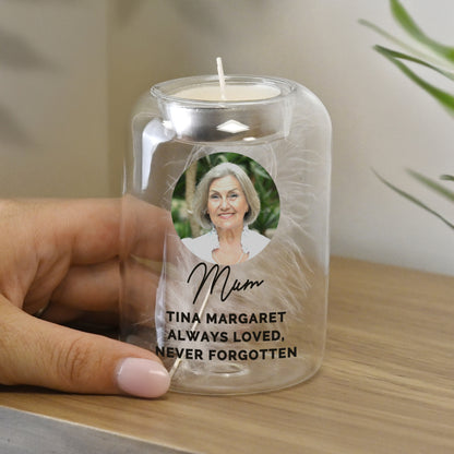 Personalised Photo Upload Memorial Feather Tealight Holder – Bereavement Gift - image 3