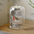 Personalised Robin Memorial Feather Glass Tealight Holder – Bereavement Christmas Gift