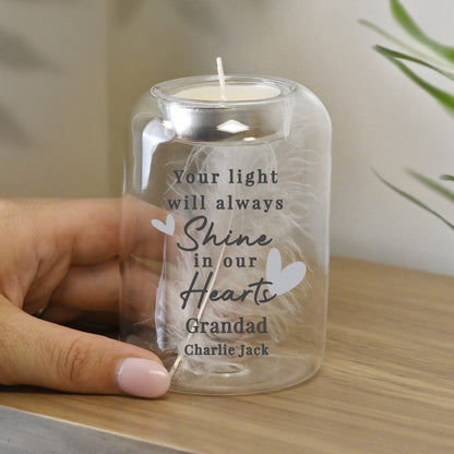 Personalised In Our Hearts Memorial Feather Tealight Holder – Bereavement Gift - image 3