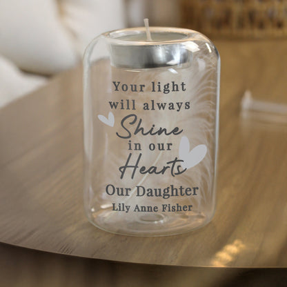 Personalised In Our Hearts Memorial Feather Tealight Holder – Bereavement Gift - image 4