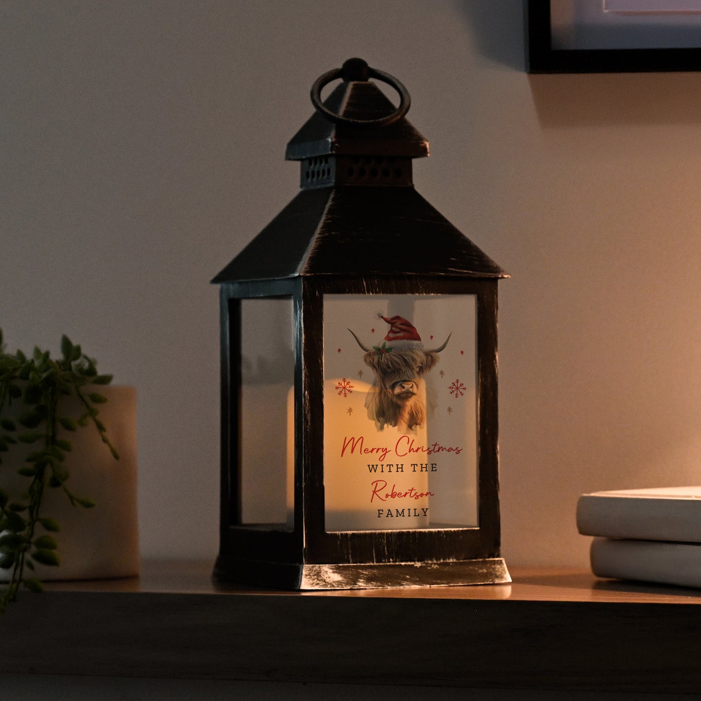 Personalised Highland Cow Christmas LED Lantern – Christmas Home Decor Gift - image 2
