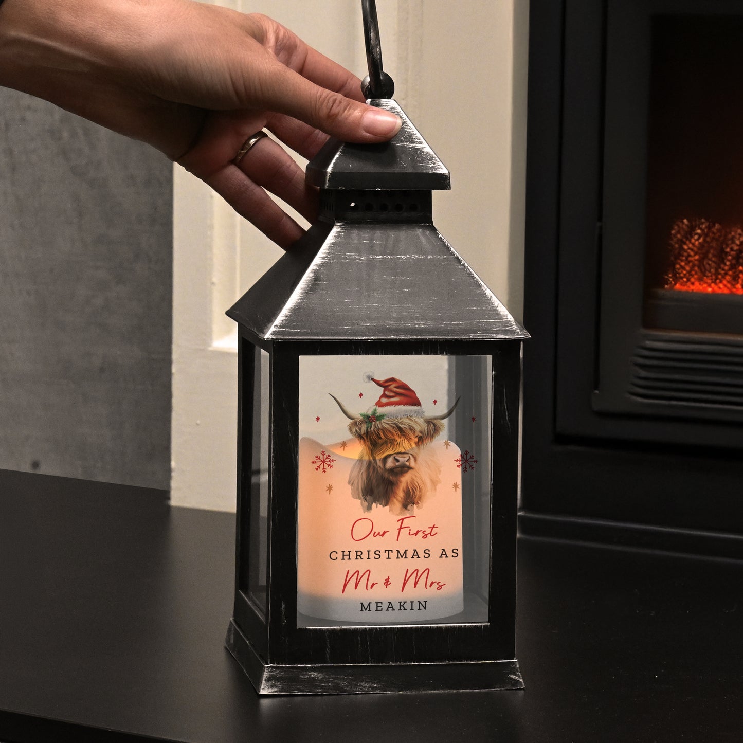 Personalised Highland Cow Christmas LED Lantern – Christmas Home Decor Gift - image 3