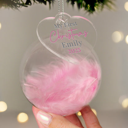 Personalised My 1st Christmas Pink Feather Bauble – Baby Girl's First Christmas - image 3