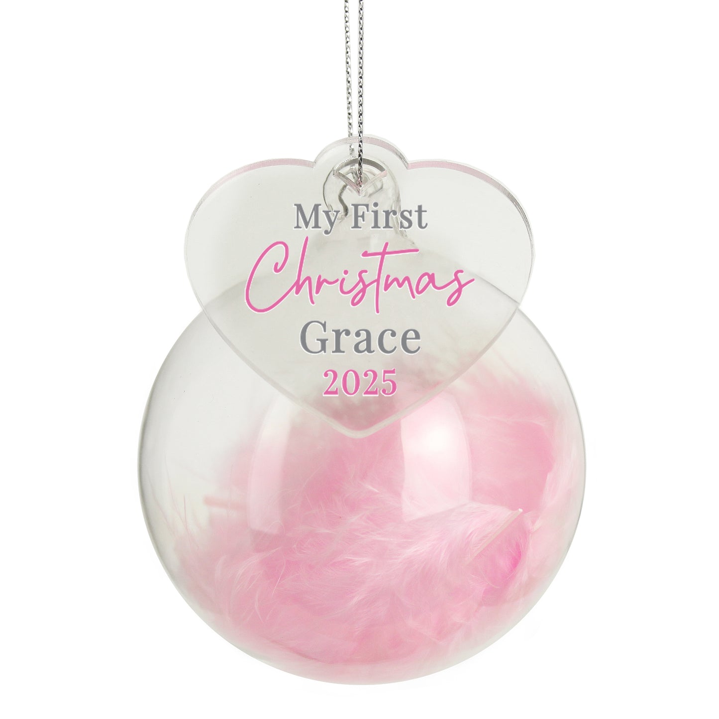 Personalised My 1st Christmas Pink Feather Bauble – Baby Girl's First Christmas - image 4