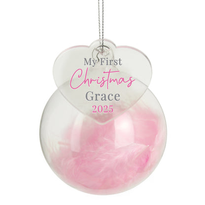Personalised My 1st Christmas Pink Feather Bauble – Baby Girl's First Christmas - image 4