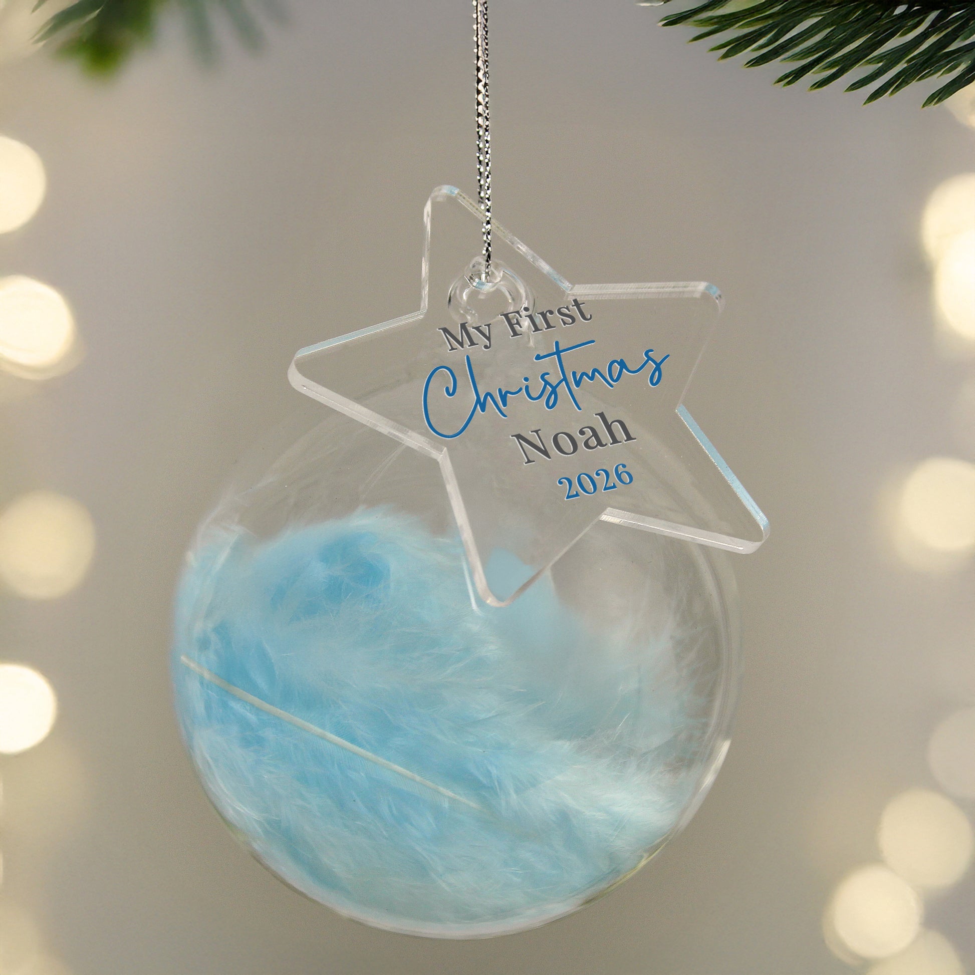 Personalised My 1st Christmas Blue Feather Bauble – Baby's First Christmas Gift - image 2