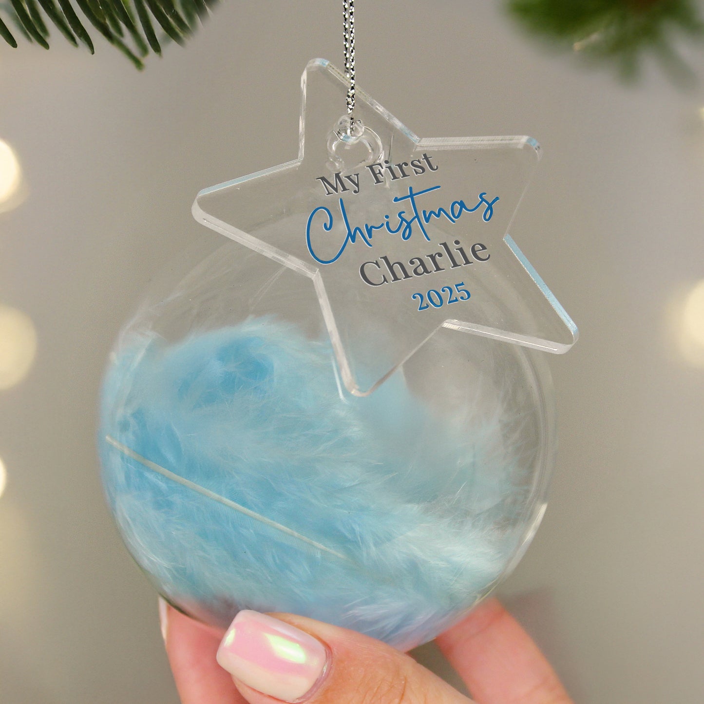 Personalised My 1st Christmas Blue Feather Bauble – Baby's First Christmas Gift - image 3