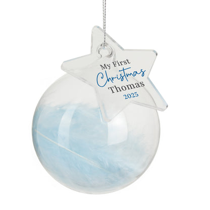 Personalised My 1st Christmas Blue Feather Bauble – Baby's First Christmas Gift - image 4