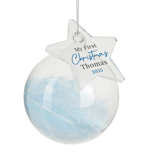Personalised My 1st Christmas Blue Feather Bauble – Baby's First Christmas Gift - image 4