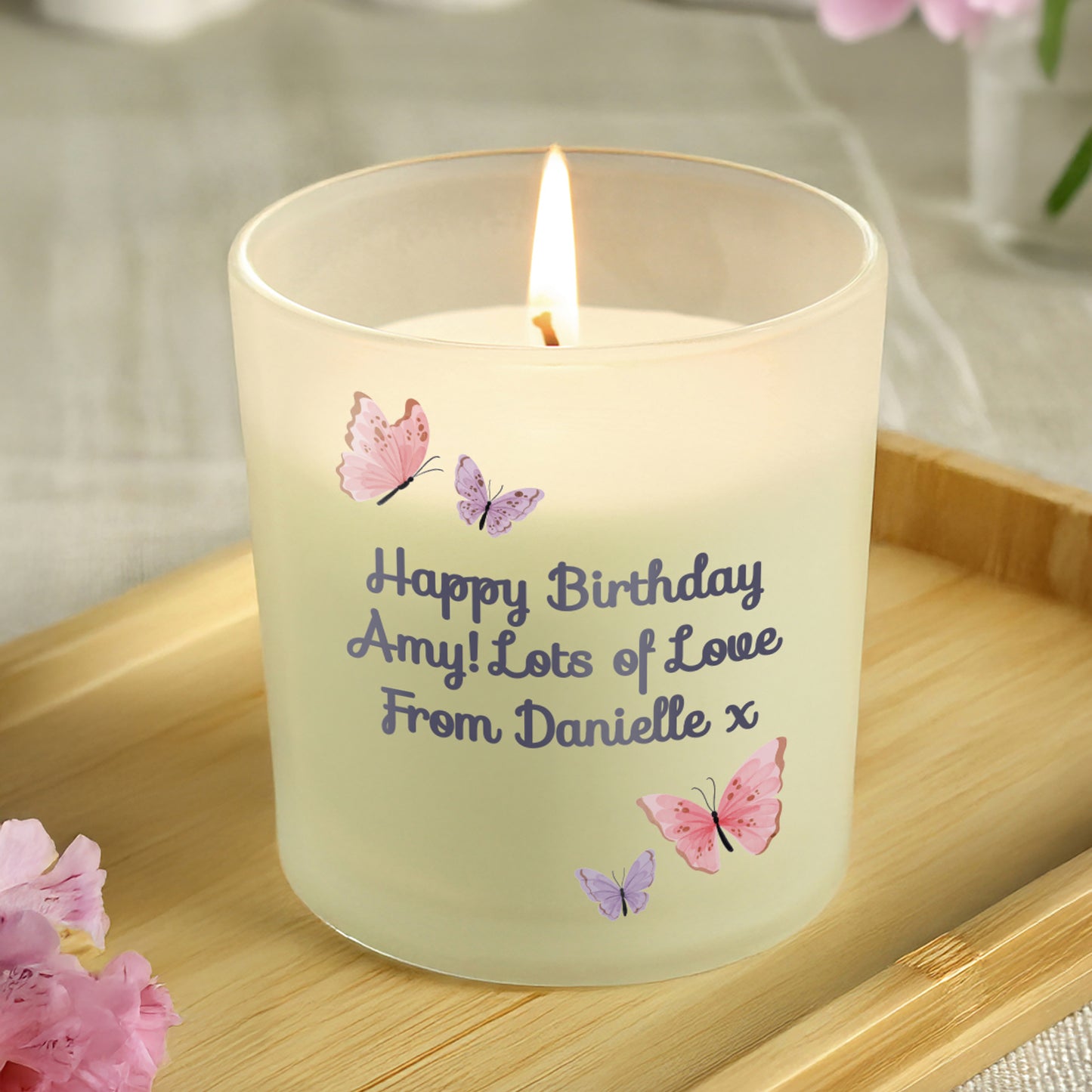 Personalised Butterfly Frosted Candle – Birthday Gift for Her