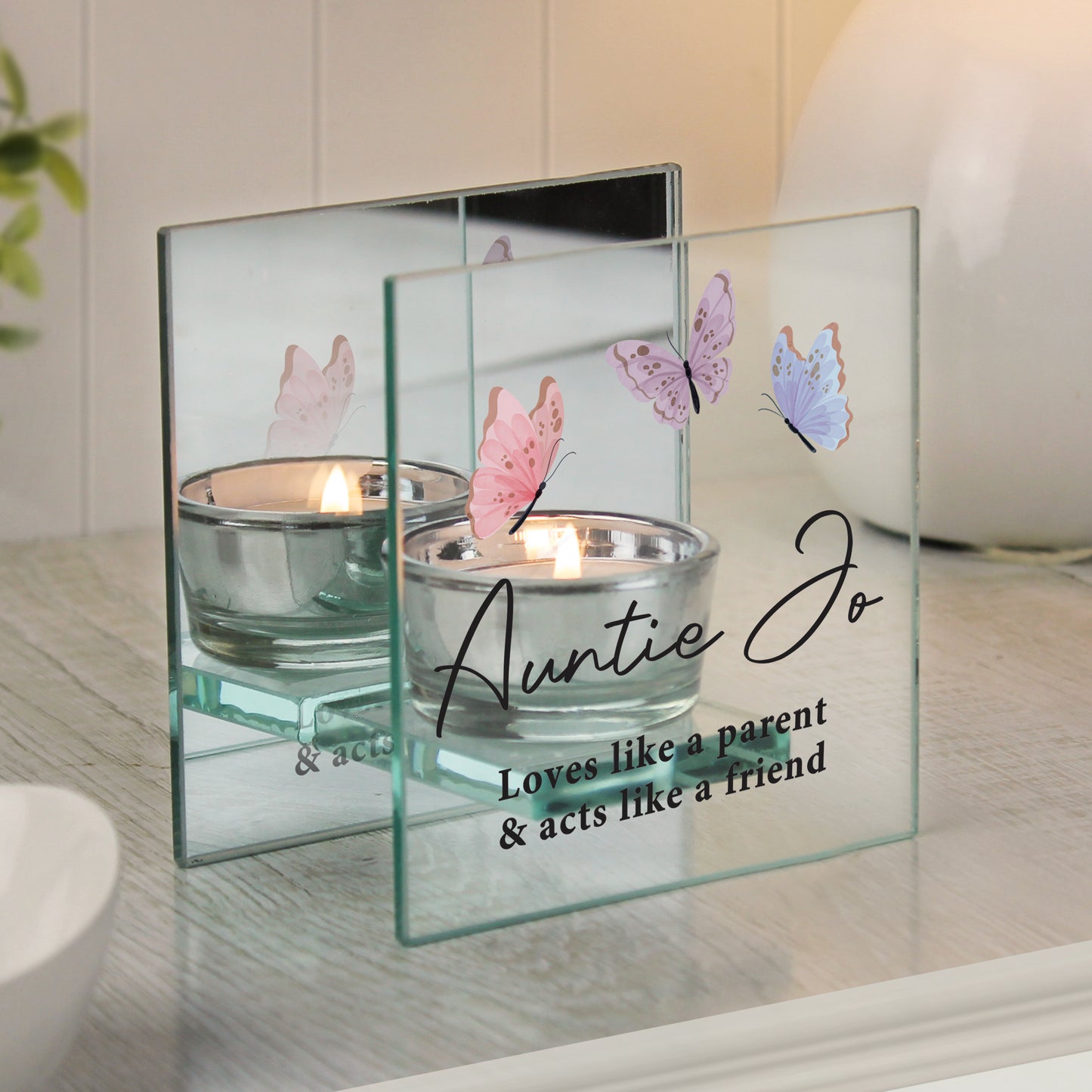 Personalised Butterfly Mirrored Tealight Holder – Birthday Gift for Her - image 2