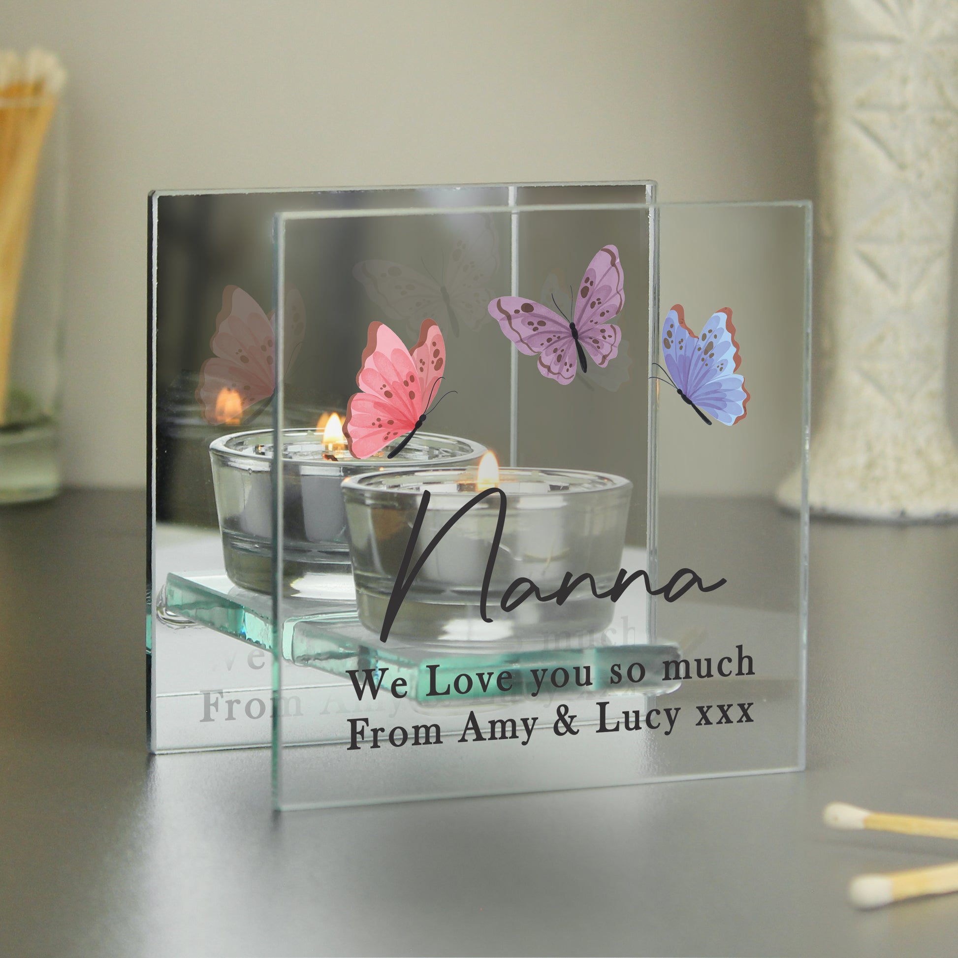 Personalised Butterfly Mirrored Tealight Holder – Birthday Gift for Her - image 3