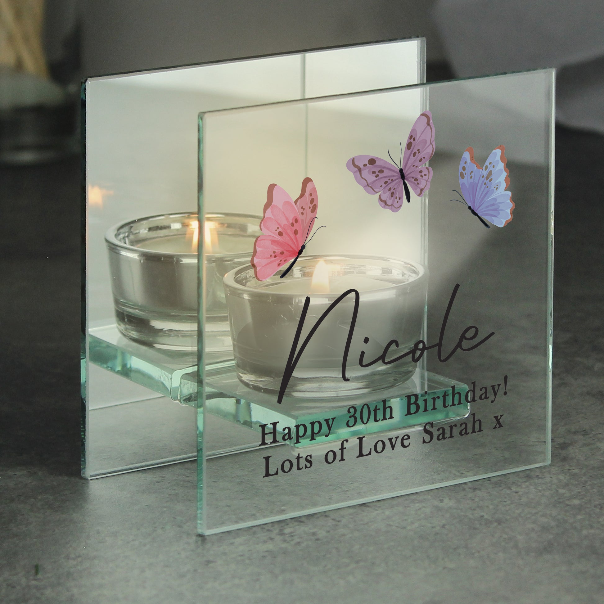 Personalised Butterfly Mirrored Tealight Holder – Birthday Gift for Her - image 4
