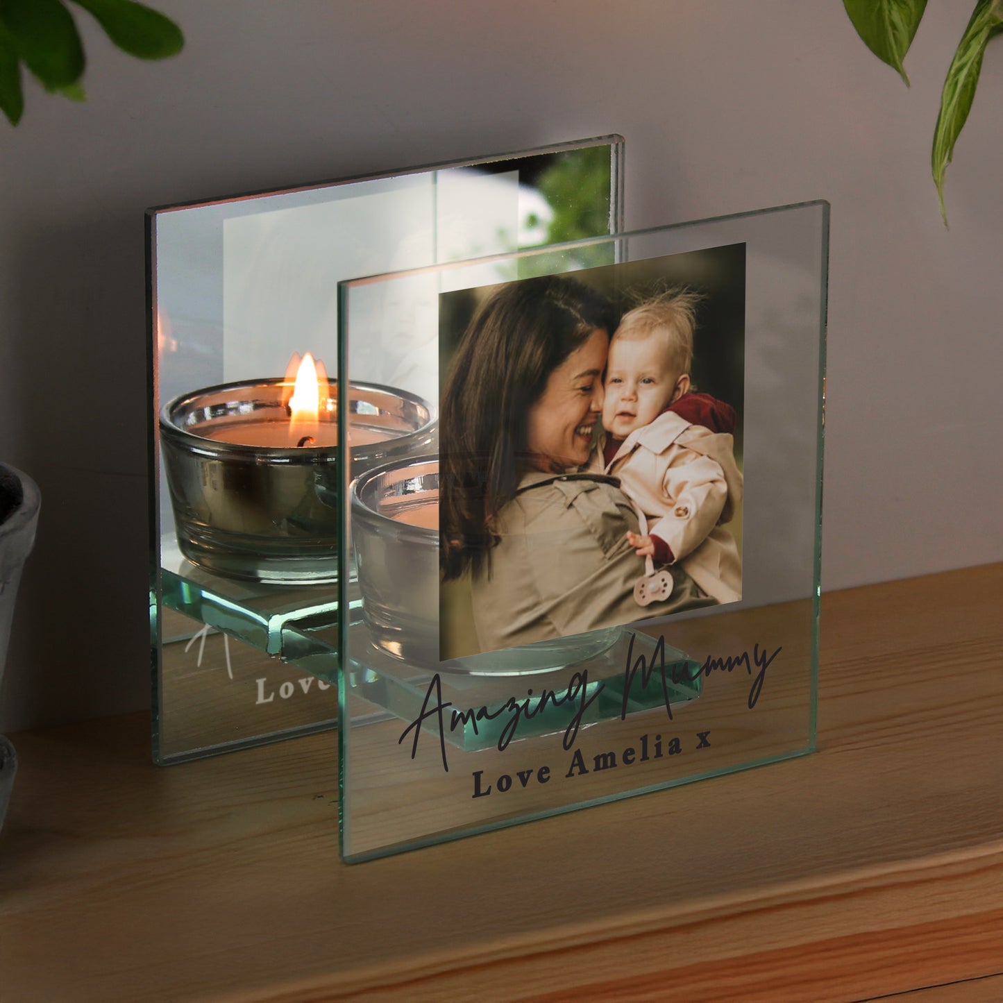 Personalised Photo Upload Mirrored Glass Tealight Holder – Birthday Gift - image 2