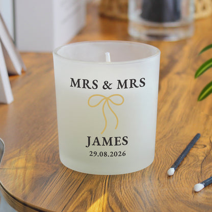 Personalised Black and Gold Bow Frosted Candle – Wedding Birthday Gift