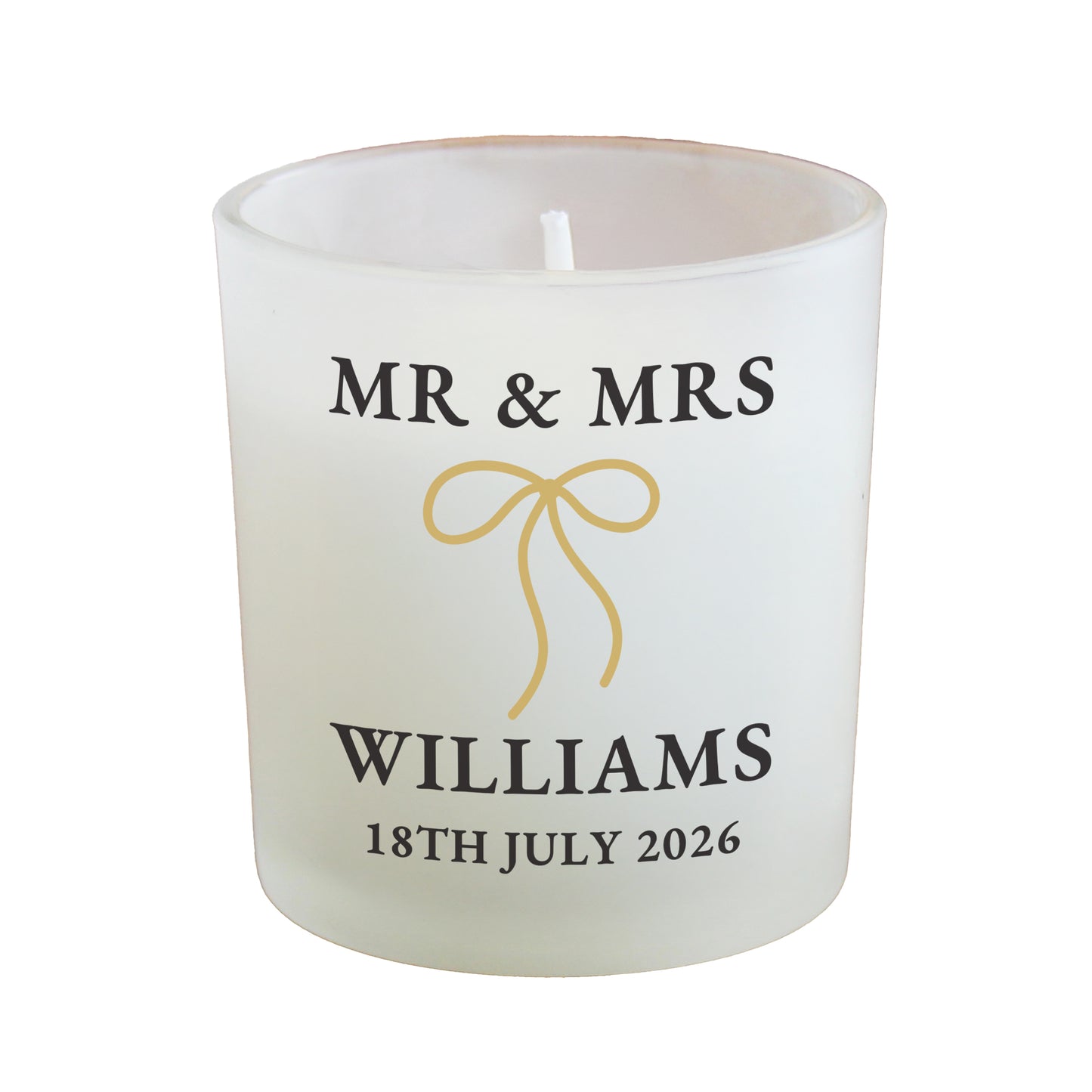 Personalised Black and Gold Bow Frosted Candle – Wedding Birthday Gift - image 4