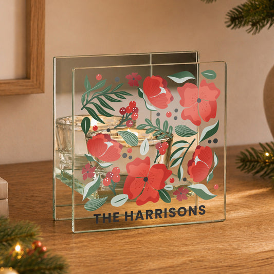 Personalised Poinsettia Glass Tealight Holder from Heartfelt Gifts