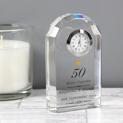 Personalised Golden Anniversary Crystal Clock from Heartfelt Gifts