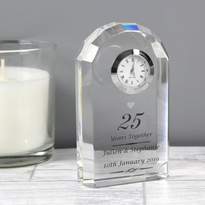 Personalised Silver Anniversary Crystal Clock from Heartfelt Gifts