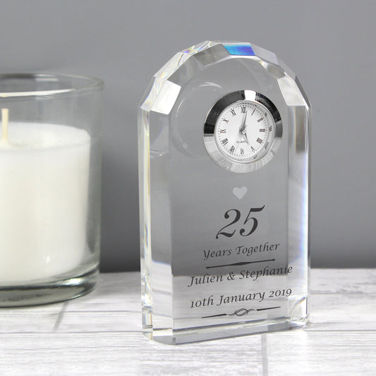Personalised Silver Anniversary Crystal Clock from Heartfelt Gifts