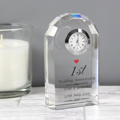 Personalised Heart Motif Crystal Clock from Heartfelt Gifts