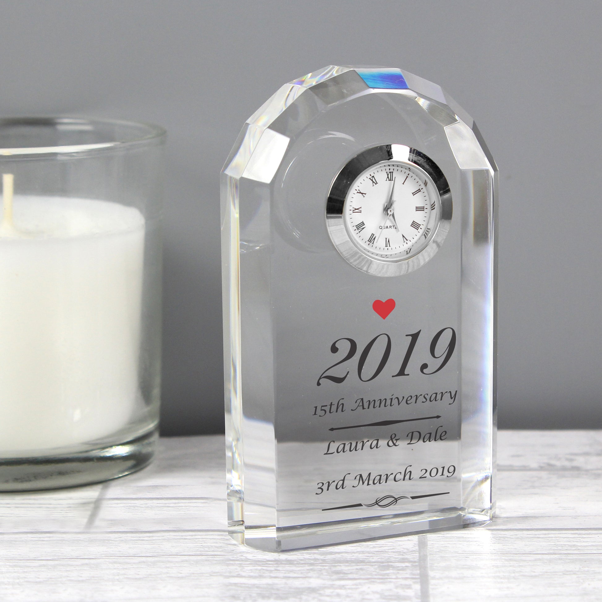 Personalised Heart Motif Crystal Clock - image 3