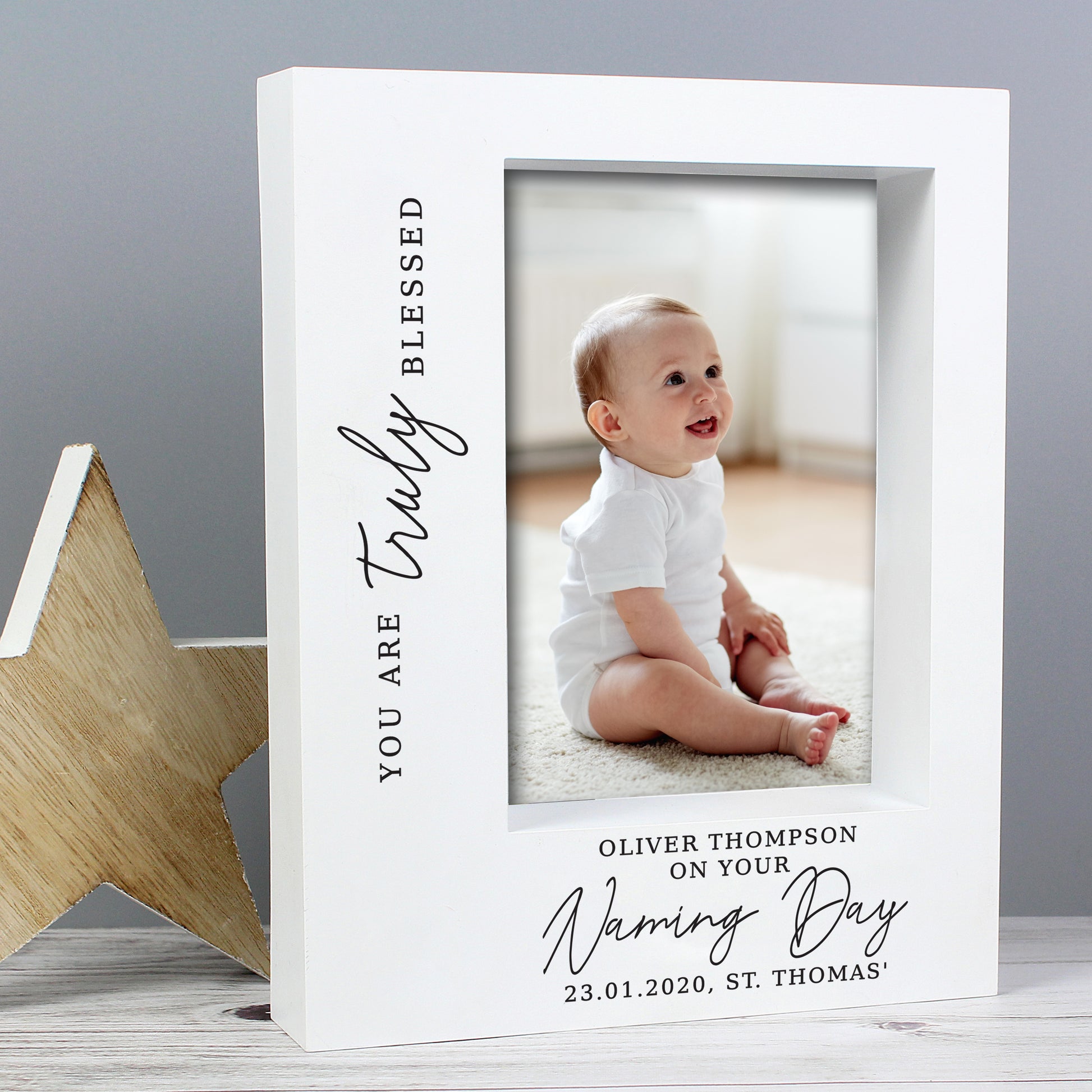 Personalised 'Truly Blessed' Naming Day 5x7 Box Photo Frame from Heartfelt Gifts