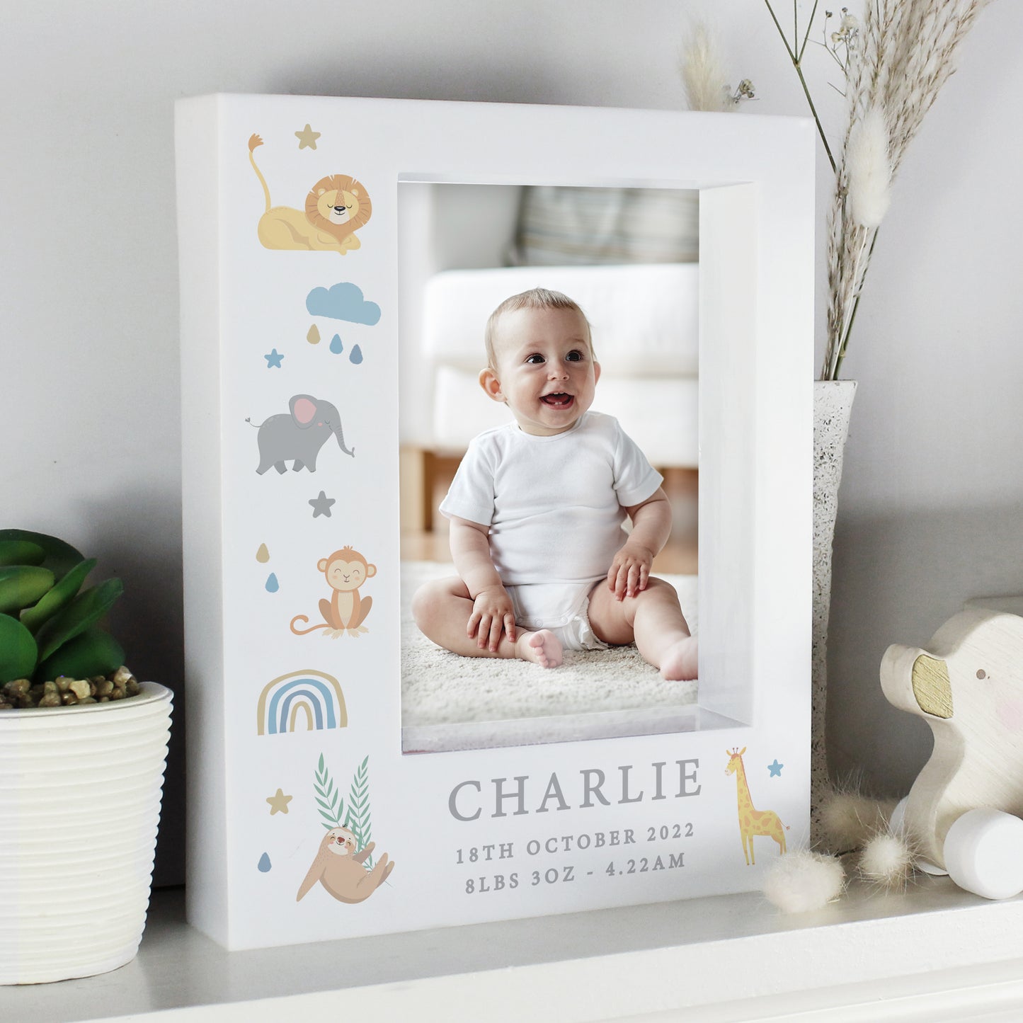 Personalised Safari Animals 5x7 Box Photo Frame from Heartfelt Gifts