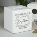 Personalised Wreath Ceramic Square Money Box – New Baby Christening Gift