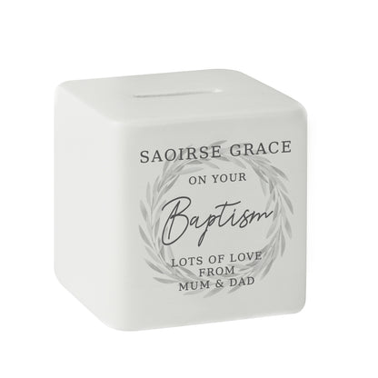 Personalised Wreath Ceramic Square Money Box – New Baby Christening Gift - image 5