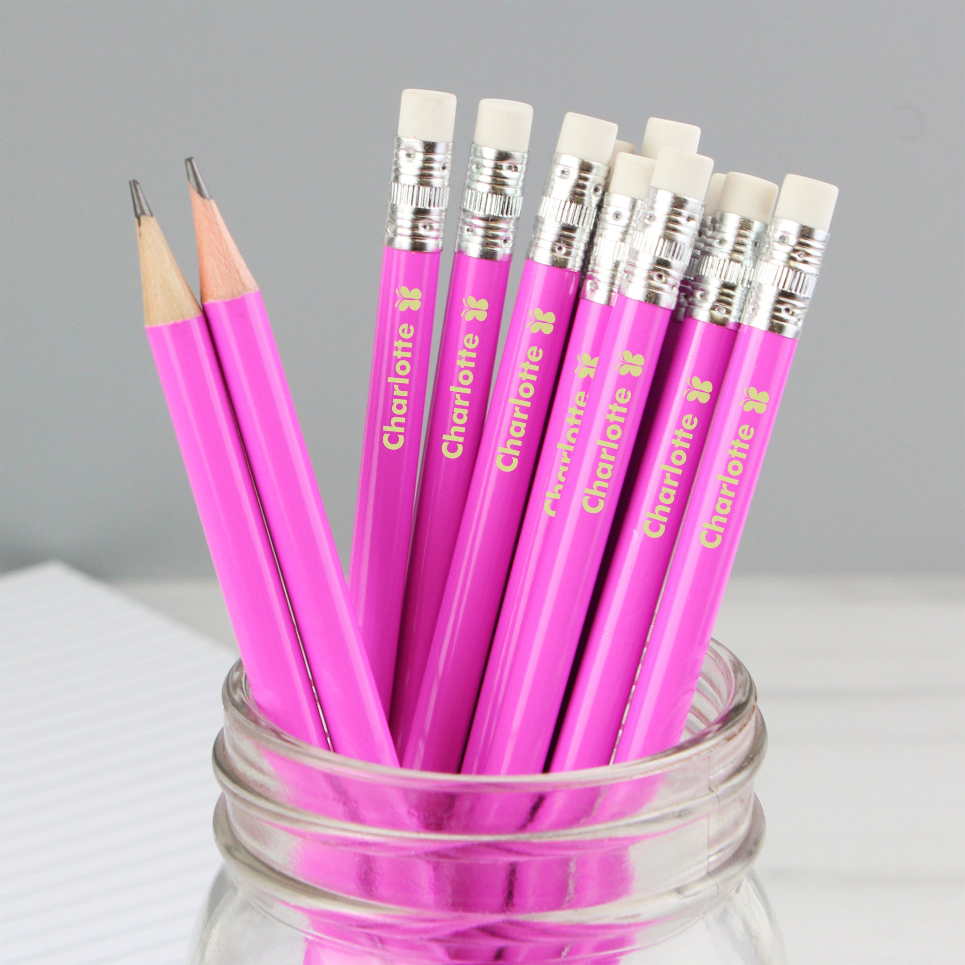 Personalised Butterfly Motif Pink Pencils from Heartfelt Gifts