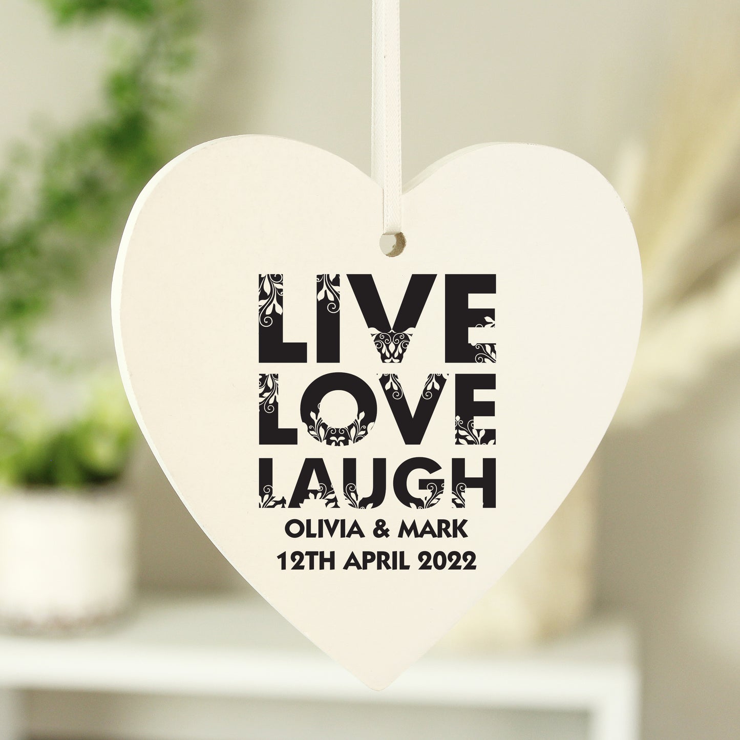 Personalised Live Love Laugh Wooden Heart Decoration from Heartfelt Gifts