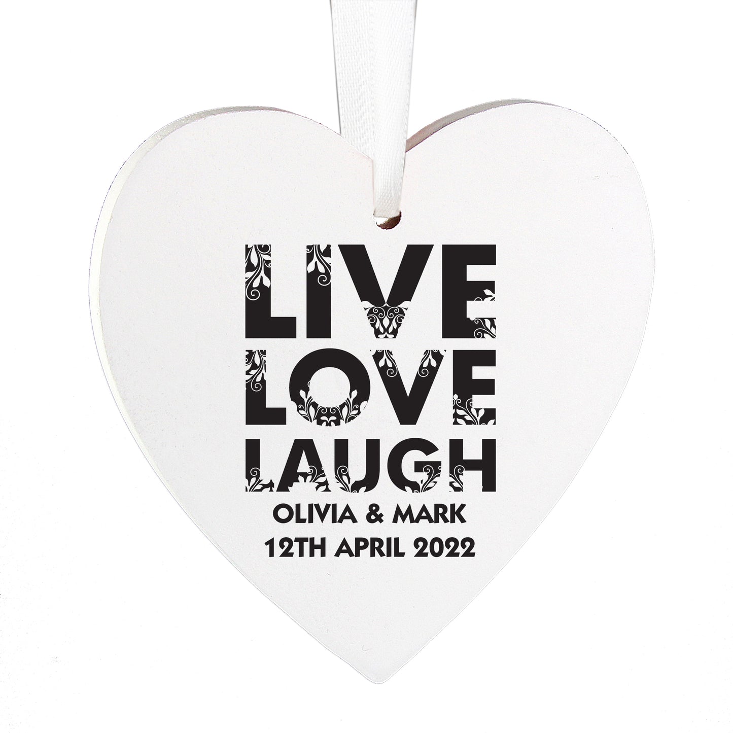 Personalised Live Love Laugh Wooden Heart Decoration - image 3