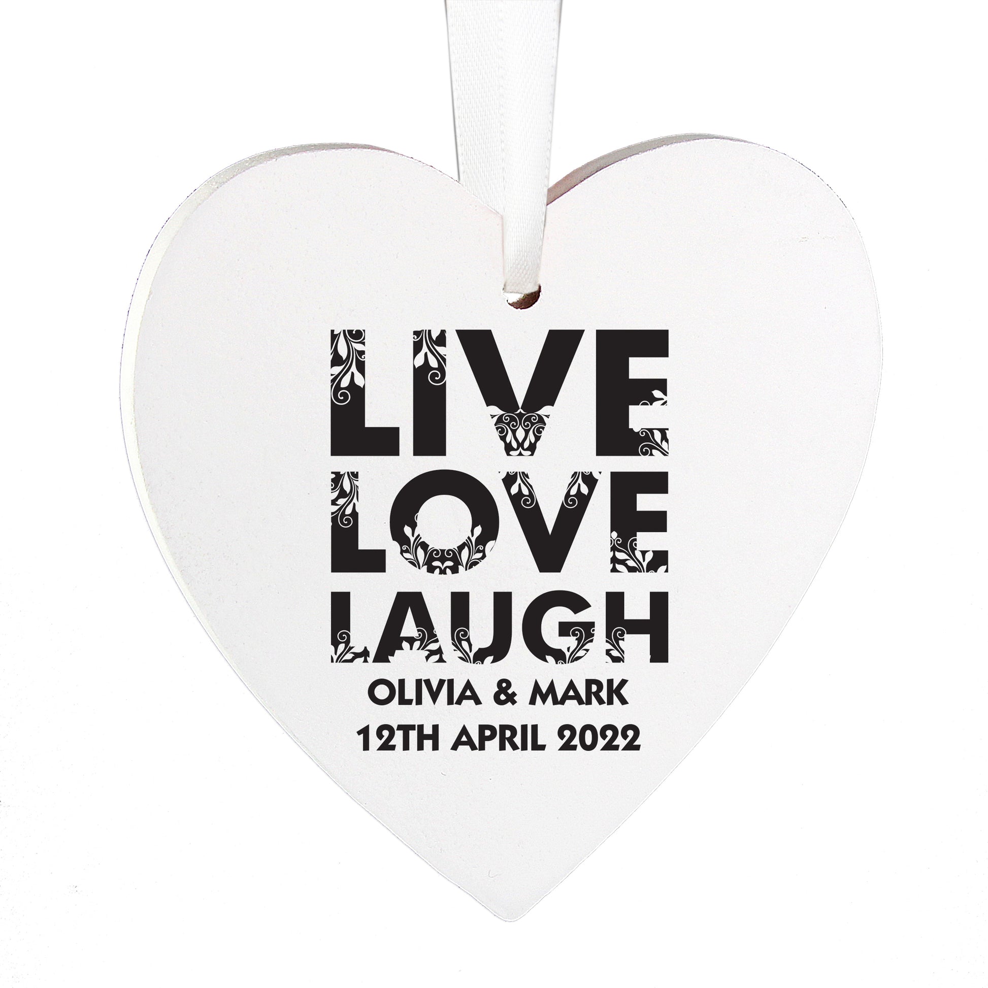Personalised Live Love Laugh Wooden Heart Decoration - image 3