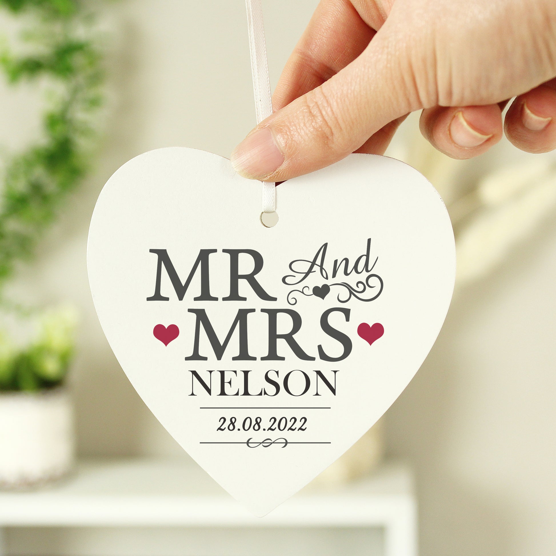 Personalised Mr & Mrs Wooden Heart Decoration from Heartfelt Gifts