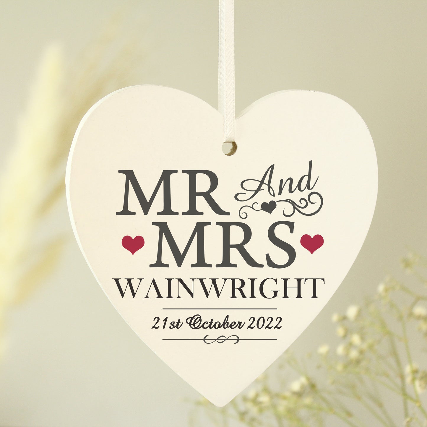 Personalised Mr & Mrs Wooden Heart Decoration - image 2