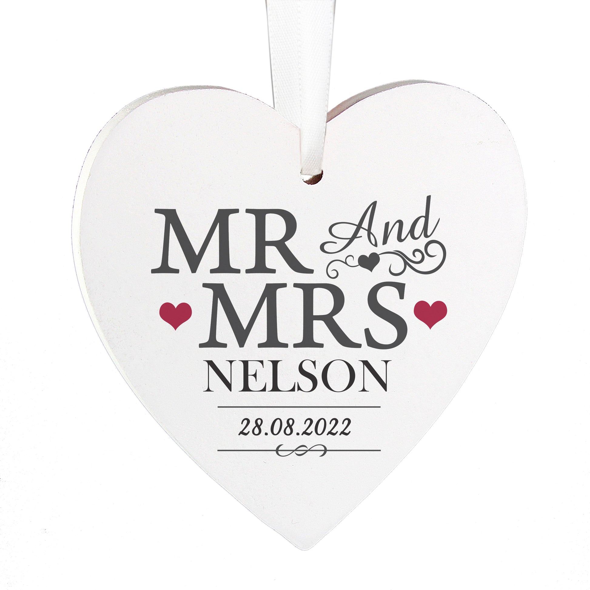 Personalised Mr & Mrs Wooden Heart Decoration - image 3